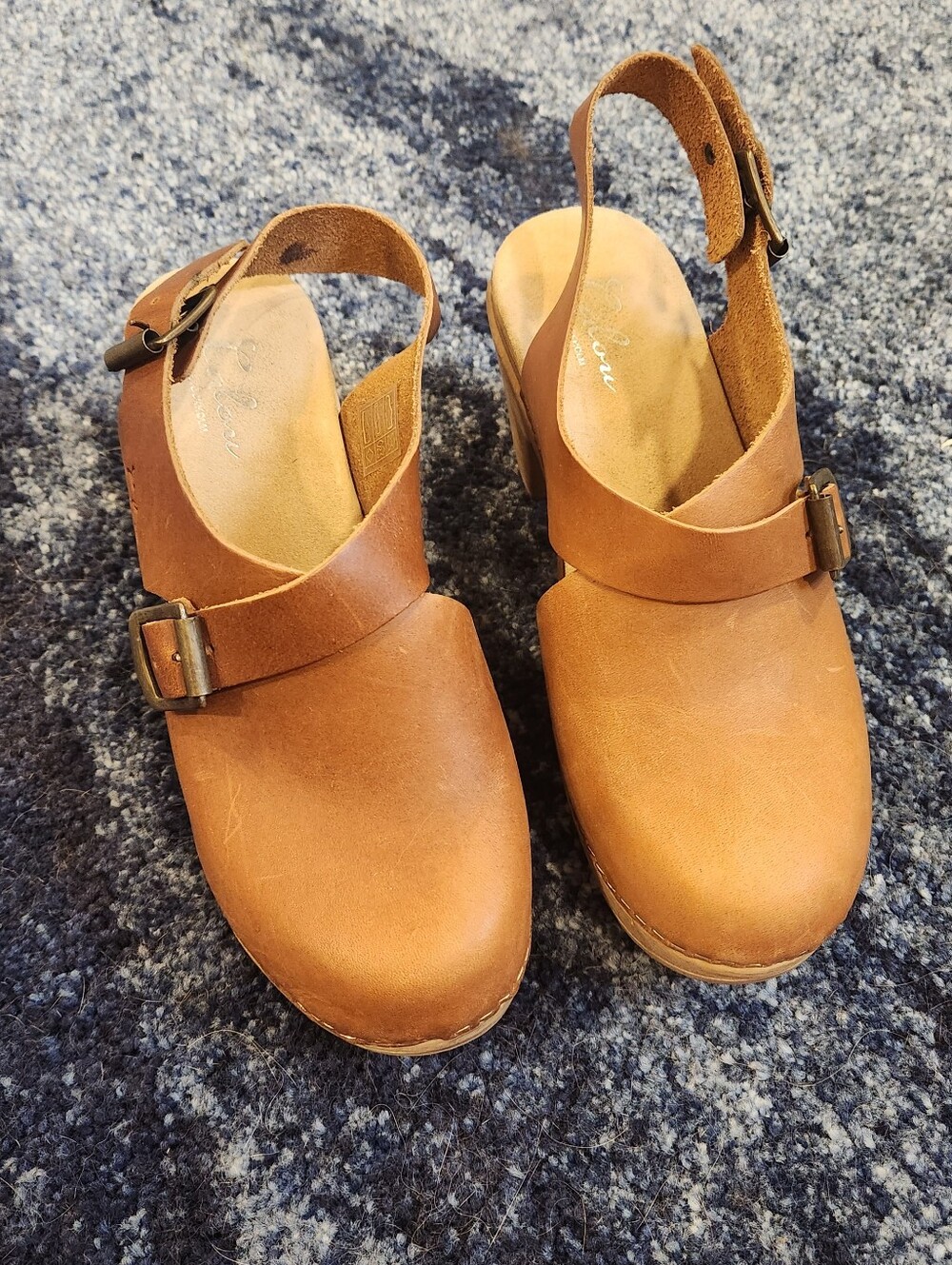 Calou Women’s Tan Leather Slingback Clog Heels Astrid